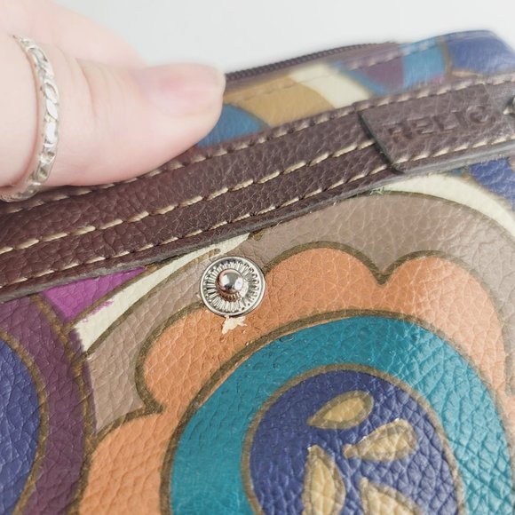 RELIC Teal Purple & Brown Faux Leather Boho Paisley Crossbody Mini Purse Wallet - Picture 4 of 8